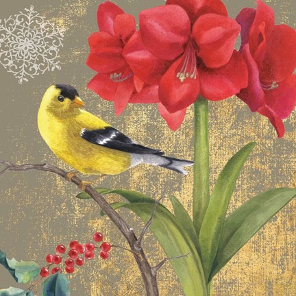 Framed Winter Birds Goldfinch Collage Print