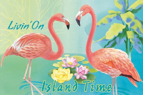Framed Island Time Flamingo I Print