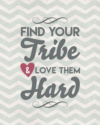 Framed Find Your Tribe - Blue Chevron Pattern Print