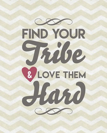 Framed Find Your Tribe - Beige Chevron Pattern Print