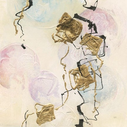 Framed Gold Blocks on Pastel I Print