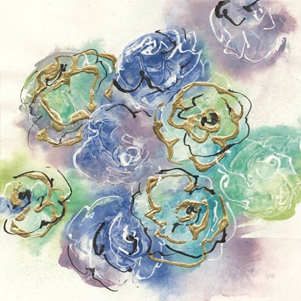 Framed Gold Edged Roses I Print