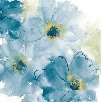 Framed Seashell Cosmos II Blue and Yellow Print