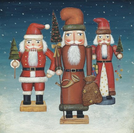 Framed Santa Nutcrackers Snow Print