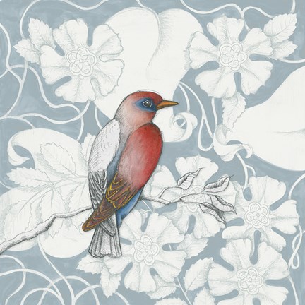 Framed Arts and Crafts Birds I Tone on Tone Print