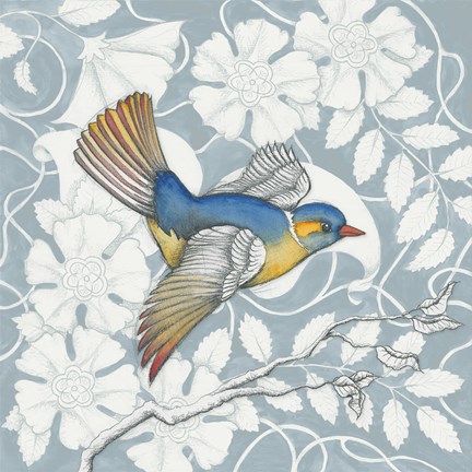 Framed Arts and Crafts Birds III Tone on Tone Print
