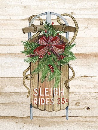 Framed Holiday Sports II on Wood Sleigh Rides Print