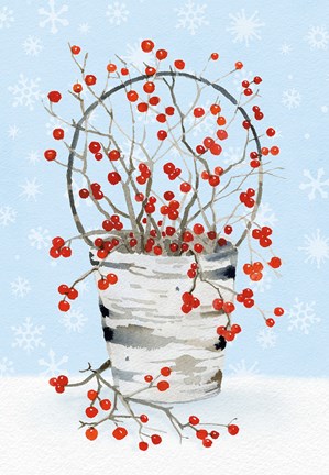 Framed Birch Vase I on Blue Print