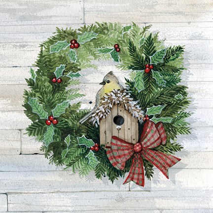 Framed Holiday Wreath III on Wood Print