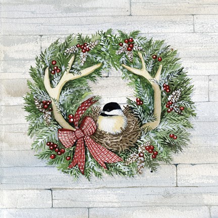 Framed Holiday Wreath IV on Wood Print