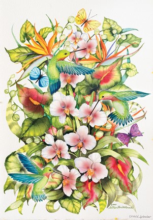 Framed Orchid Splendor with Birds Print