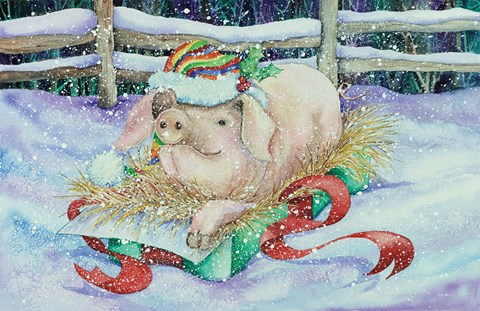 Framed Christmas Pig Print