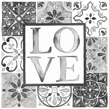 Framed Garden Getaway Patchwork I Love BW Print