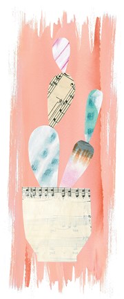 Framed Collage Cactus VII on Coral Print