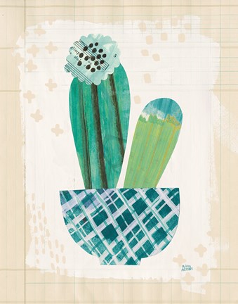 Framed Collage Cactus II on Graph Paper Teal Print