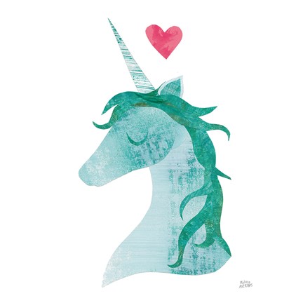 Framed Unicorn Magic II Heart Sq Green Print