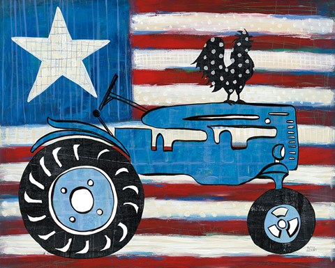 Framed Modern Americana Flag with Tractor Print