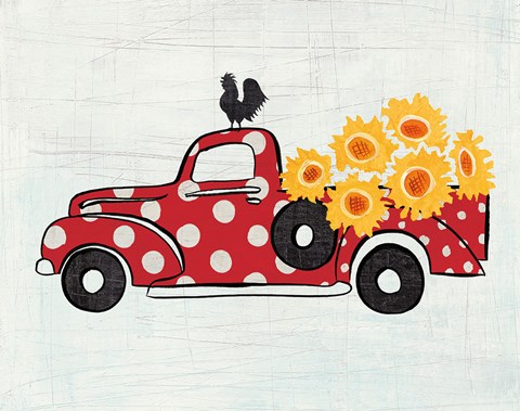 Framed Modern Americana Rooster Orange Flowers Print