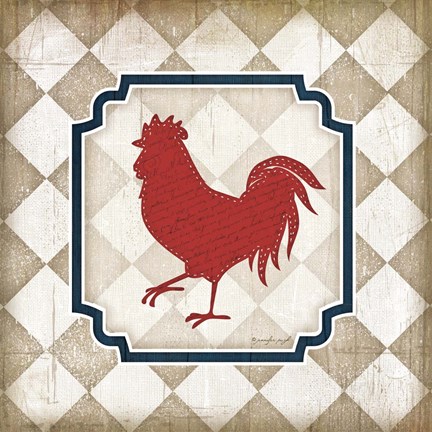 Framed Red White and Blue Rooster XI Print