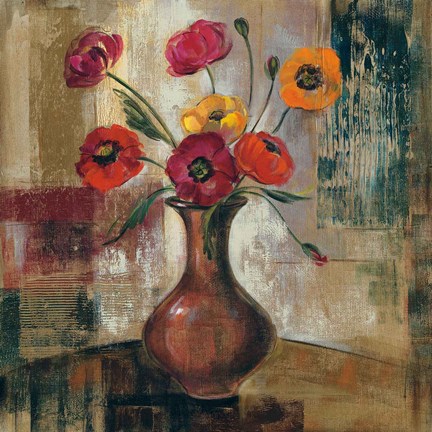 Framed Poppies in a Copper Vase II Print