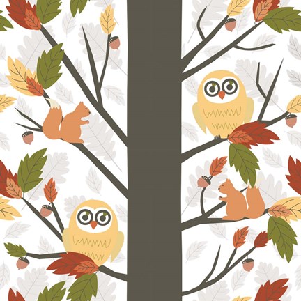Framed Fall Owls in a Tree Print