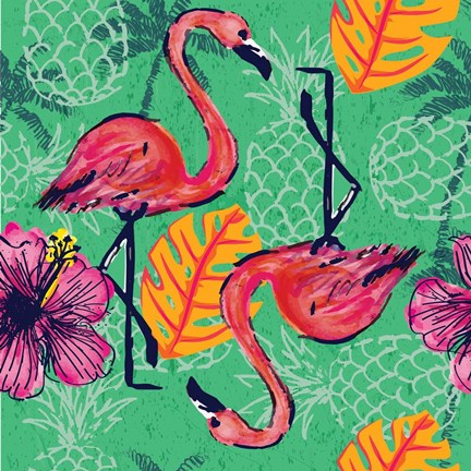 Framed Tropical Flamingo Pattern Print