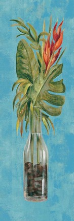 Framed Tropical Lush II on Blue Print