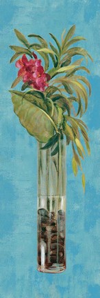 Framed Tropical Lush I on Blue Print