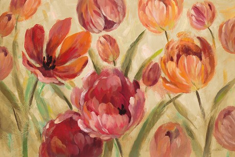 Framed Expressive Tulips Neutral Print