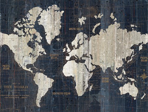 Framed Old World Map Blue Crop Print