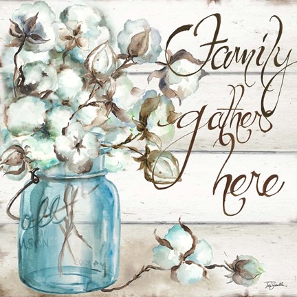 Framed Cotton Boll Mason Jar I Family Print