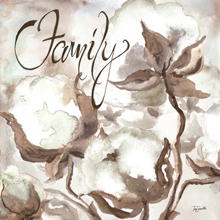 Framed Cotton Boll Triptych Sentiment III (Family) Print