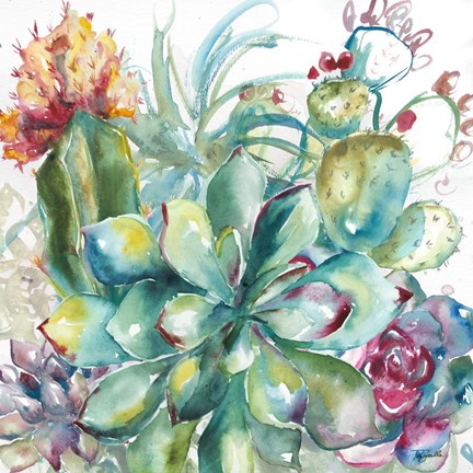 Framed Succulent Garden Watercolor I Print