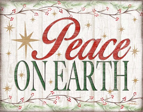 Framed Peace on Earth Woodgrain sign Print