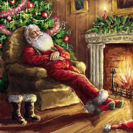 Framed Santa asleep in Chair Print