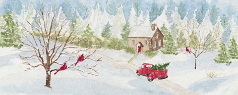 Framed Christmas in the Country panel with red truck Print