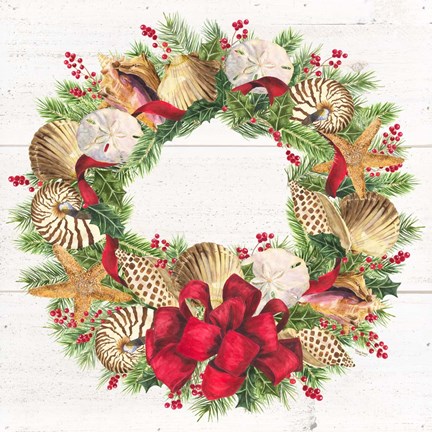 Framed Christmas by the Sea Wreath square Print