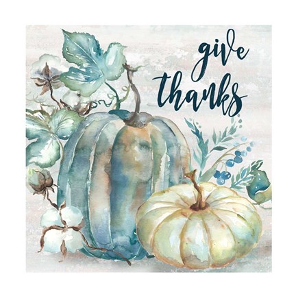 Framed Blue Watercolor Harvest Square Give Thanks Print