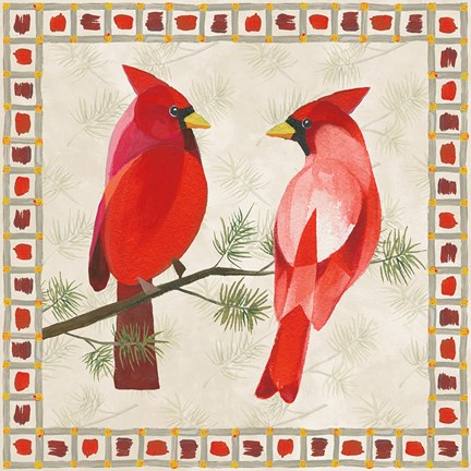 Framed Festive Birds Two Cardinals Print