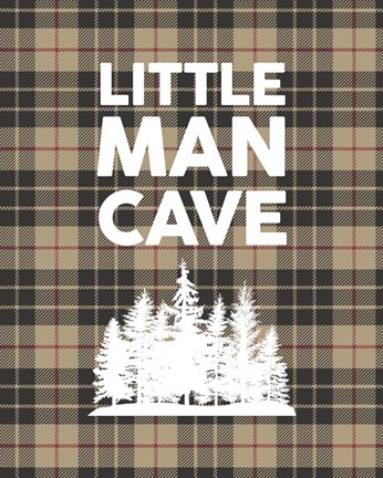 Framed Little Man Cave - Trees Tan Plaid Background Print