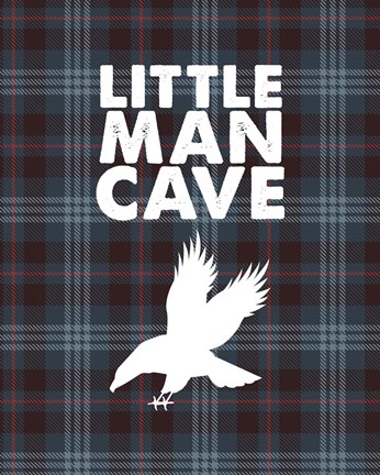 Framed Little Man Cave - Eagle Blue Plaid Background Print
