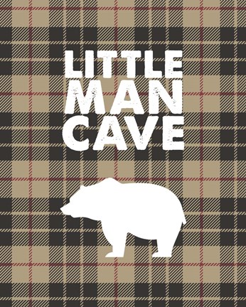 Framed Little Man Cave - Bear Tan Plaid Background Print