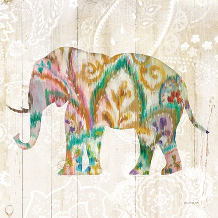 Framed Boho Paisley Elephant II v2 Print