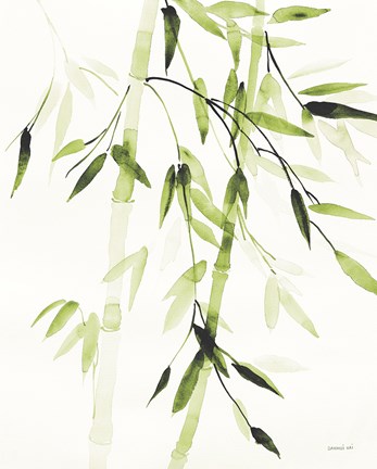 Framed Bamboo Leaves V Green Print