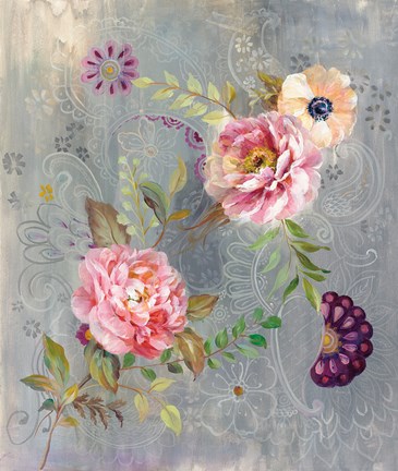 Framed Peonies and Paisley Print