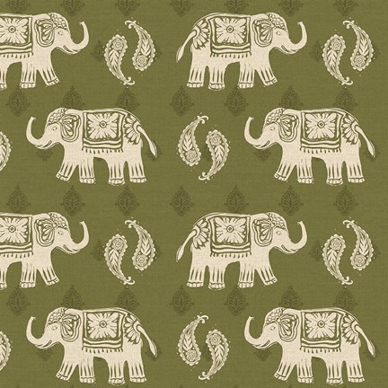 Framed Woodcut Elephant Patterns Print