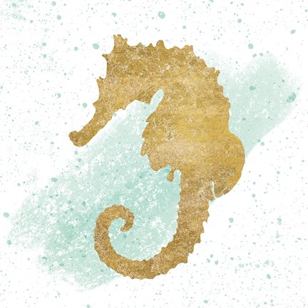 Framed Silver Sea Life Seahorse no Gold Splatter Print