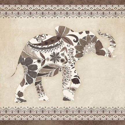 Framed Boho Elephant I Neutral Print