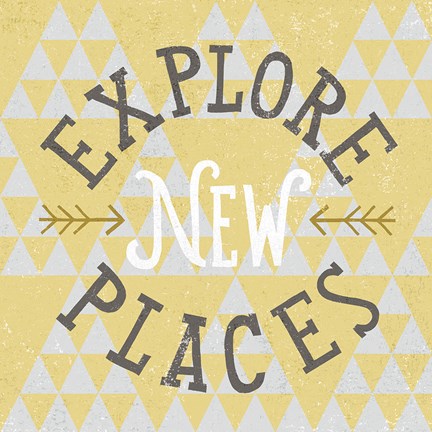 Framed Mod Triangles Explore New Places Retro Print