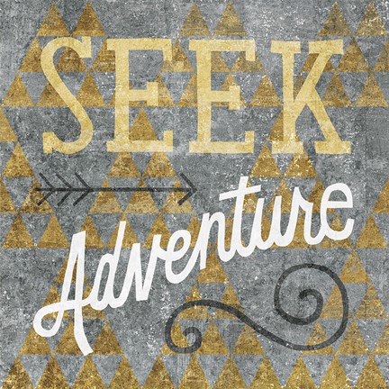Framed Mod Triangles Seek Adventure Gold Print